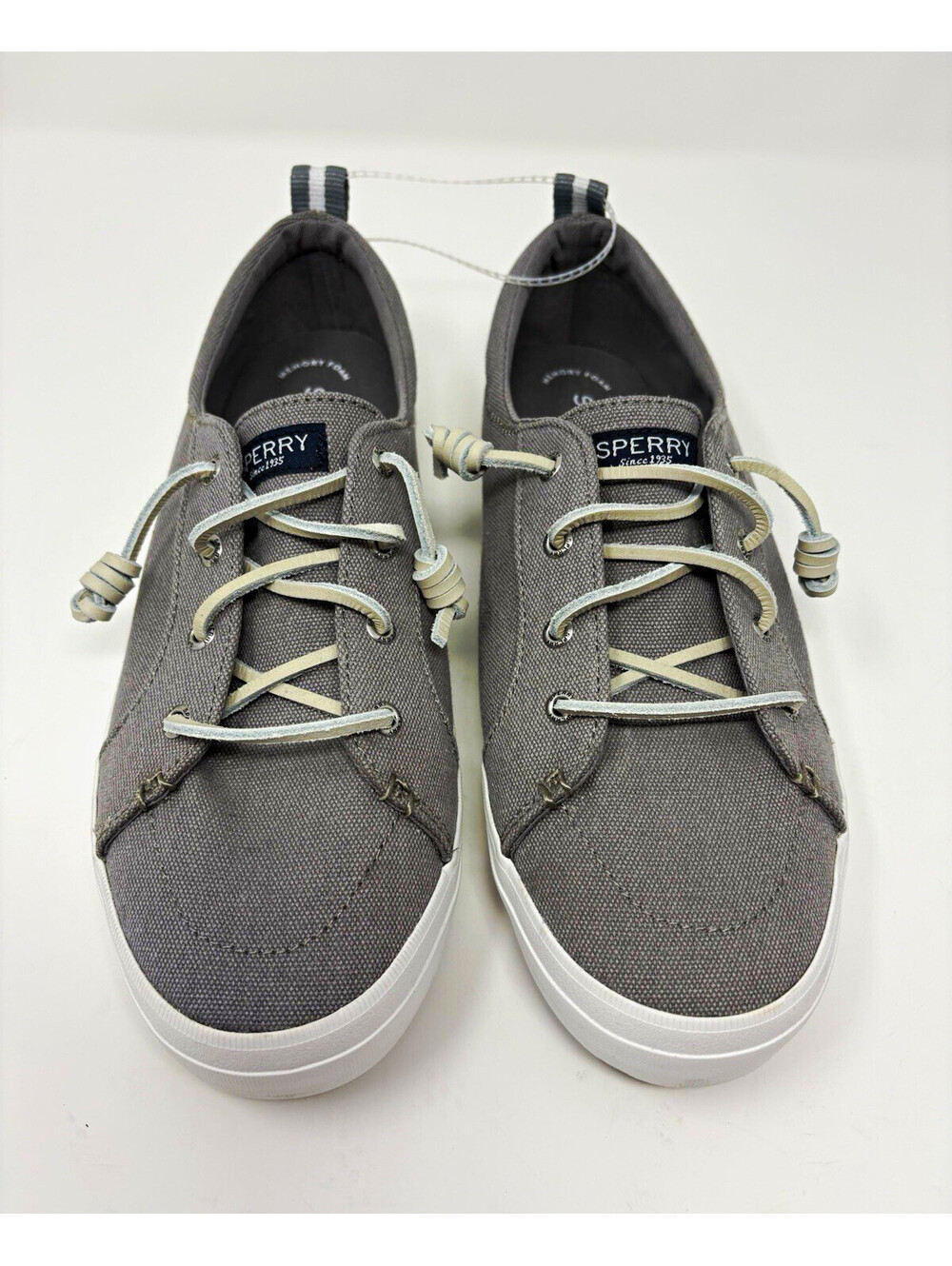 Sperry Mens Gray Canvas Lace-Up Sneakers Round Toe White Rubber Sole Casual